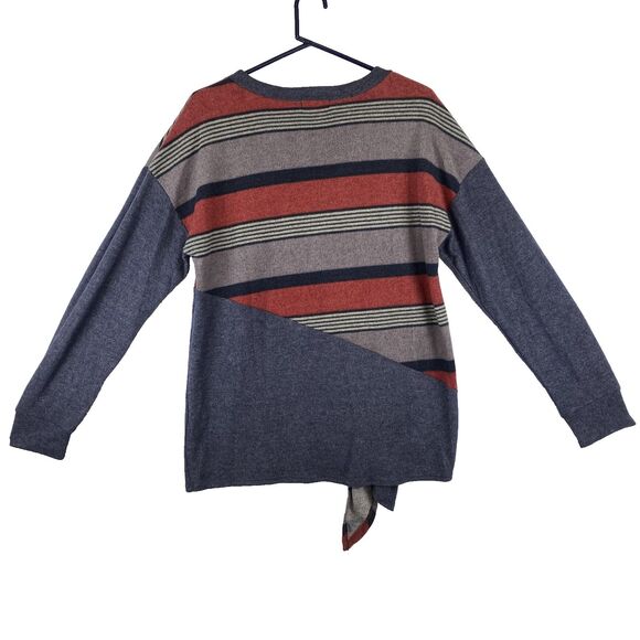 Women’s Long Sleeve Striped Top Navy Rust Tie Front Detail Size M Runs Large - Picture 4 of 9